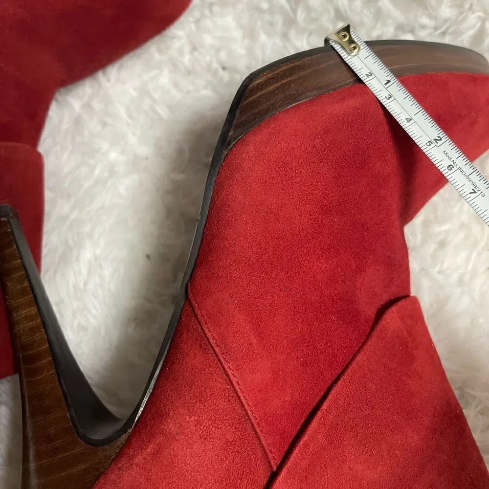 Steve Madden Trisha red faux suede ankle platform heels with back zipper SZ 9.5M